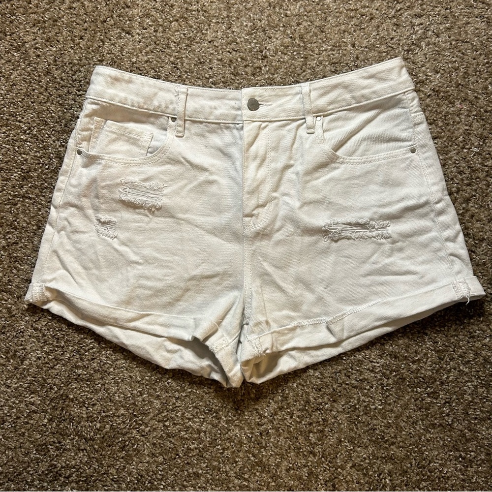 Bullhead Denim High Rise White Denim Shorts